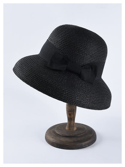 USPOP Novas chapéus de sol femininos moda laço chapéu de palha casual verão aba larga chapéu de praia feminino chapéu de verão