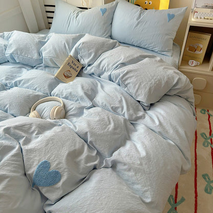 Korean Solid Color Bedding Set Adults Kids Twin Full Queen Size Soft Bed Flat Sheet Duvet Cover Set Pillowcases Simple Bed Linen