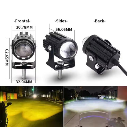 Farol de LED Universal para Motocicleta Lente Projetor Duas Cores ATV Scooter Luz de Condução Luz de Neblina Holofote Auxiliar