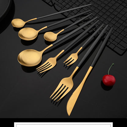 Talheres de Aço Inoxidável Preto Dourado Kit de Talheres Faca de Jantar Colher de Café Garfo Garfo de Salada Colher Faqueiro