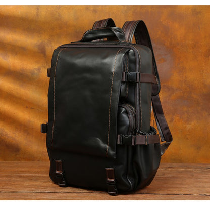 Retro cowhide backpack men and women trend outdoor travel bag leather business computer backpack large capacity