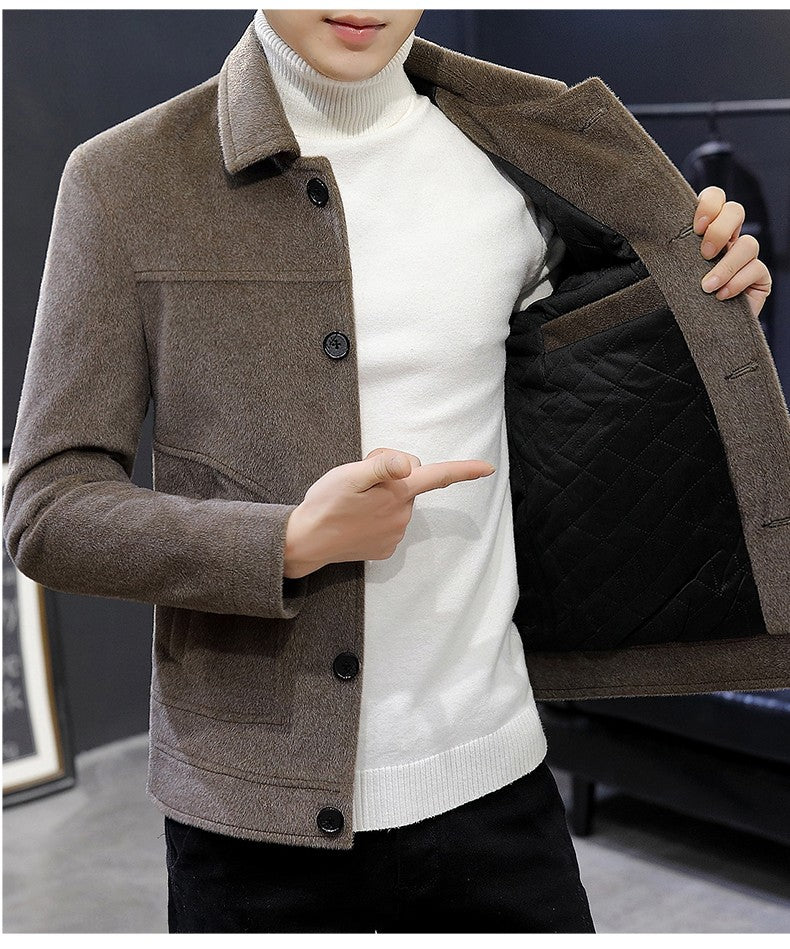 Autumn Winter Short Woolen Coat Merino Wool Men Korean Mink Imitation Jacket Trendy Heavy Clothes Mens Overcoat Heren Jas