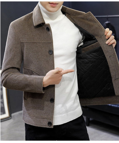 Autumn Winter Short Woolen Coat Merino Wool Men Korean Mink Imitation Jacket Trendy Heavy Clothes Mens Overcoat Heren Jas