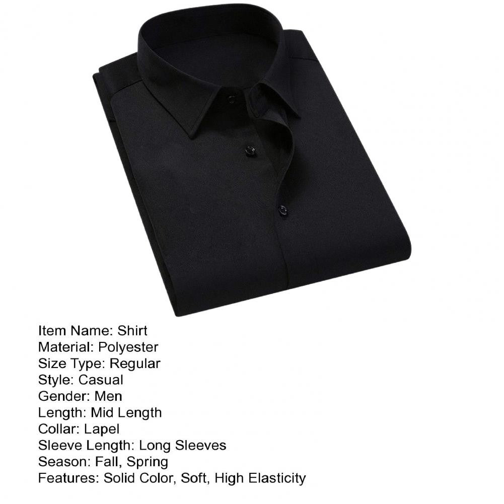 Men Business Shirt Men Shirt High Elasticity Men's Formal Shirt with Turn-down Collar Solid Color for Business for Soft