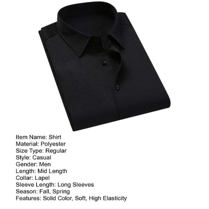 Men Business Shirt Men Shirt High Elasticity Men's Formal Shirt with Turn-down Collar Solid Color for Business for Soft