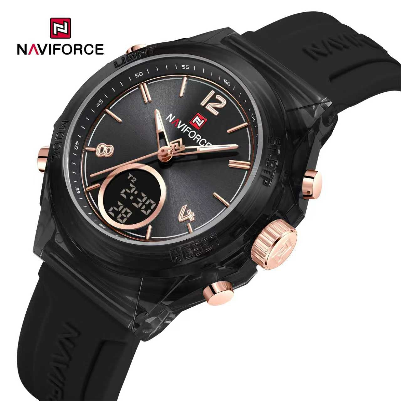 NAVIFORCE Top Brand Women's Watch Outdoor Sports Waterproof Watches Dual Time Display Quartz Wristwatches Rubber Digital Clock