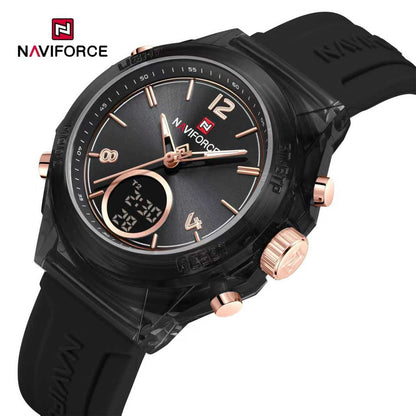 NAVIFORCE Top Brand Women's Watch Outdoor Sports Waterproof Watches Dual Time Display Quartz Wristwatches Rubber Digital Clock