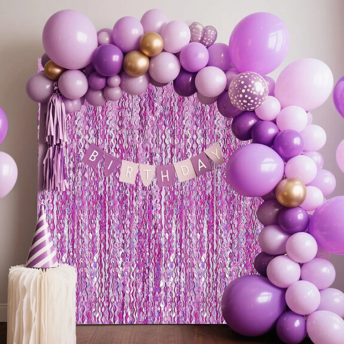 1x2m Wave Pattern Foil Curtain Decor Balloon Rain Tinsel Fringe Streamer Background for Birthday Party Wedding Decoration