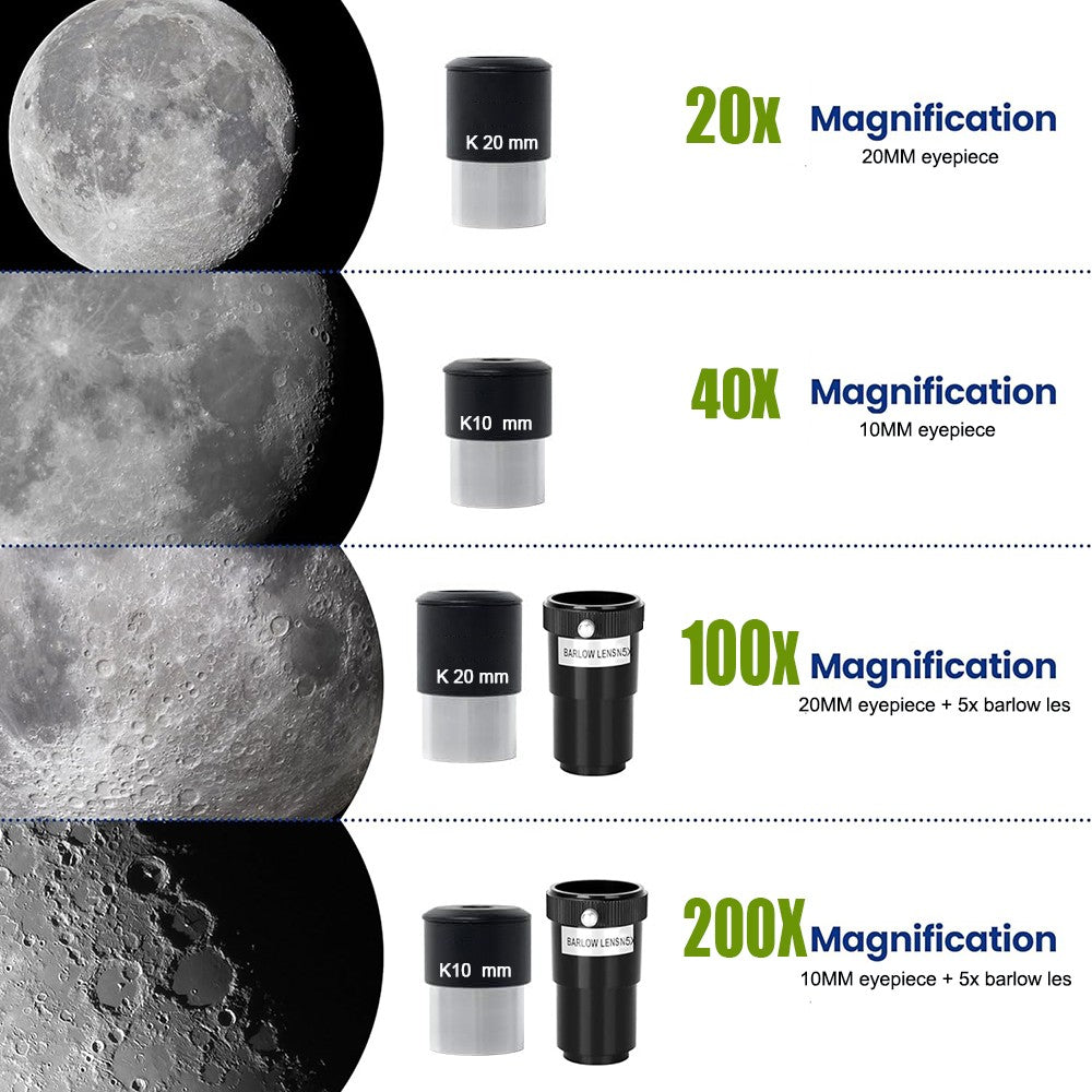BORWOLF AZ80400 Telescópios Astronômicos para Adultos, Abertura de 80mm Montagem AZ de 400mm 200X HD para Observação da Lua, Estrelas e Pássaros