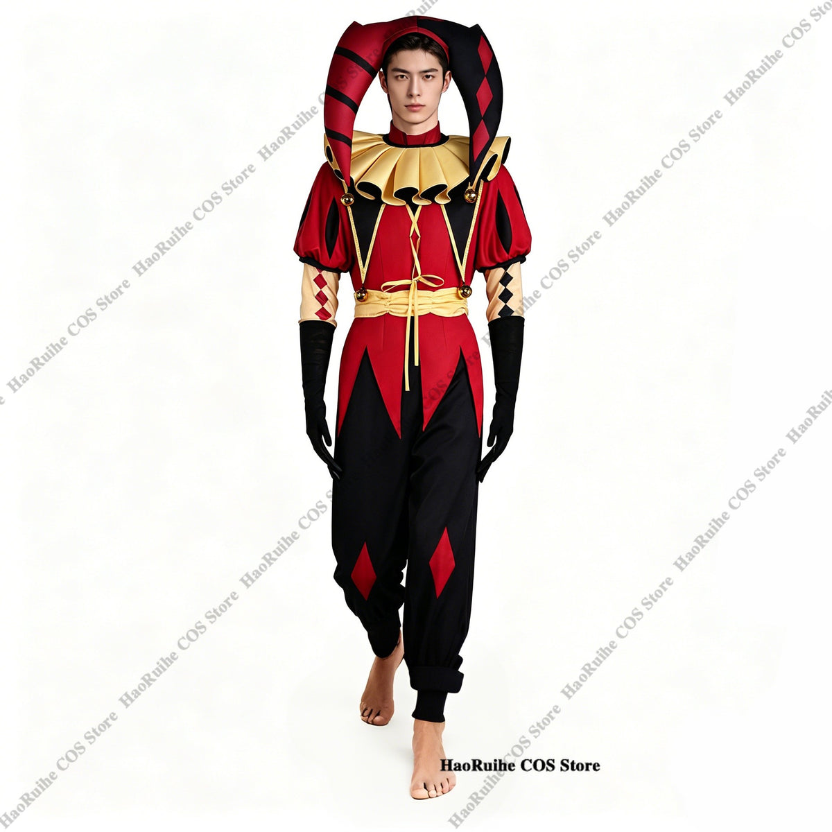 In Stock The Freak Circus Pierrot Clown Full Set Cosplay Costume Wigs Halloween Horror Roleplay Clothing Clothes Unisex Mask Hat