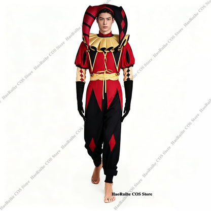 In Stock The Freak Circus Pierrot Clown Full Set Cosplay Costume Wigs Halloween Horror Roleplay Clothing Clothes Unisex Mask Hat