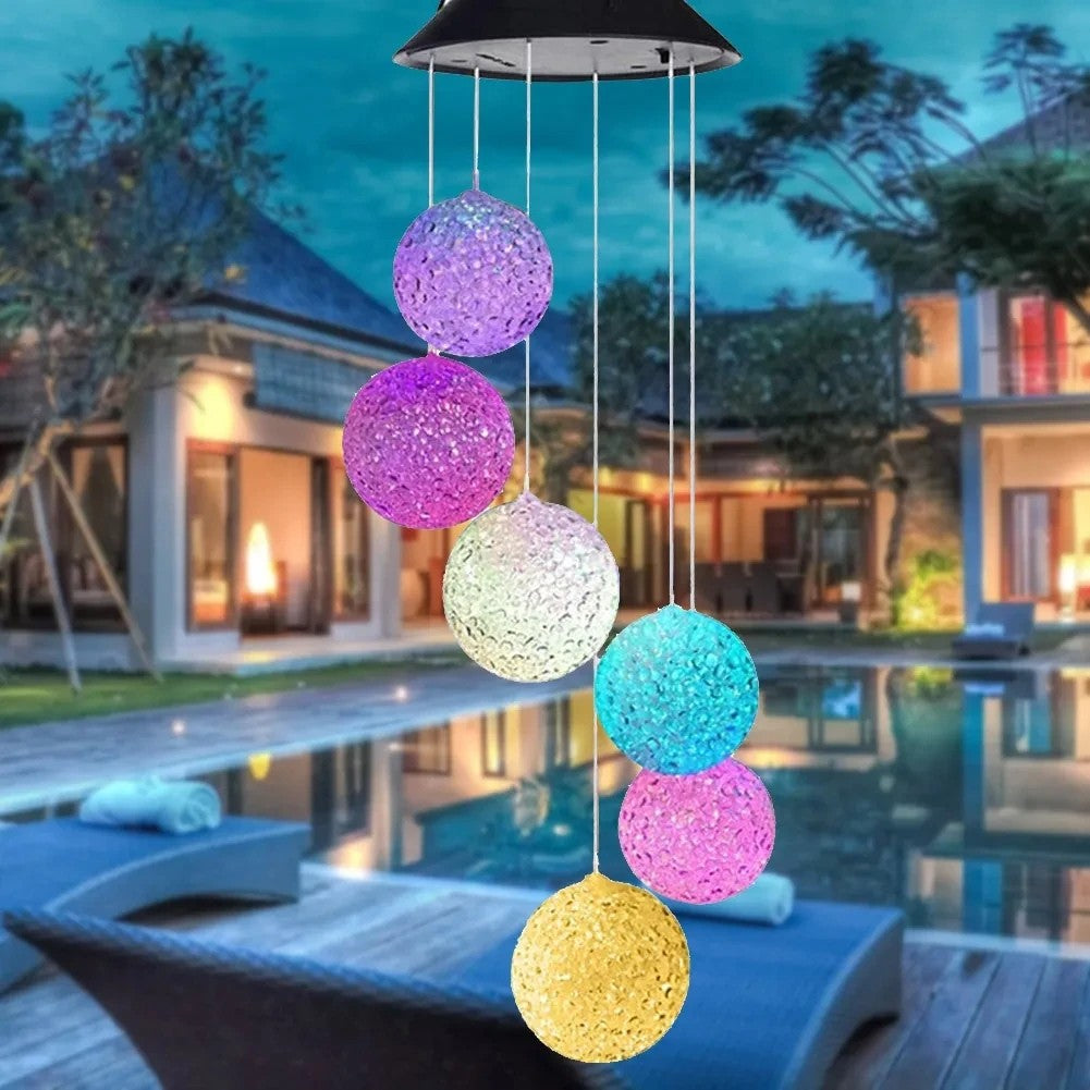 1PC LED Solar Powered Outdoor Solar Round Wind Chime Lamp Garden Lawn Landscape Light Garden Decoration Lights Birthday Gifts