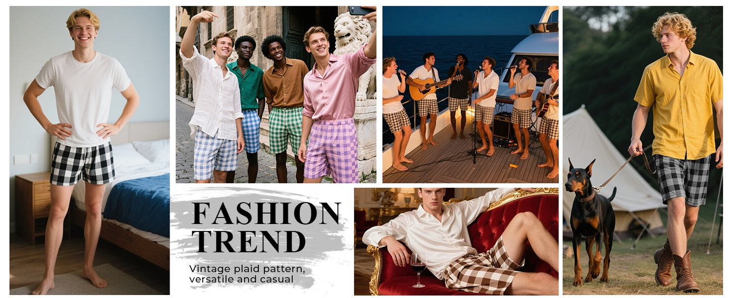 3pcs Mens Pajama Pants Woven 100% Cotton Classic Plaid Shorts Sleepwear Casual  Comfortable with Button and Drawstring Pockets