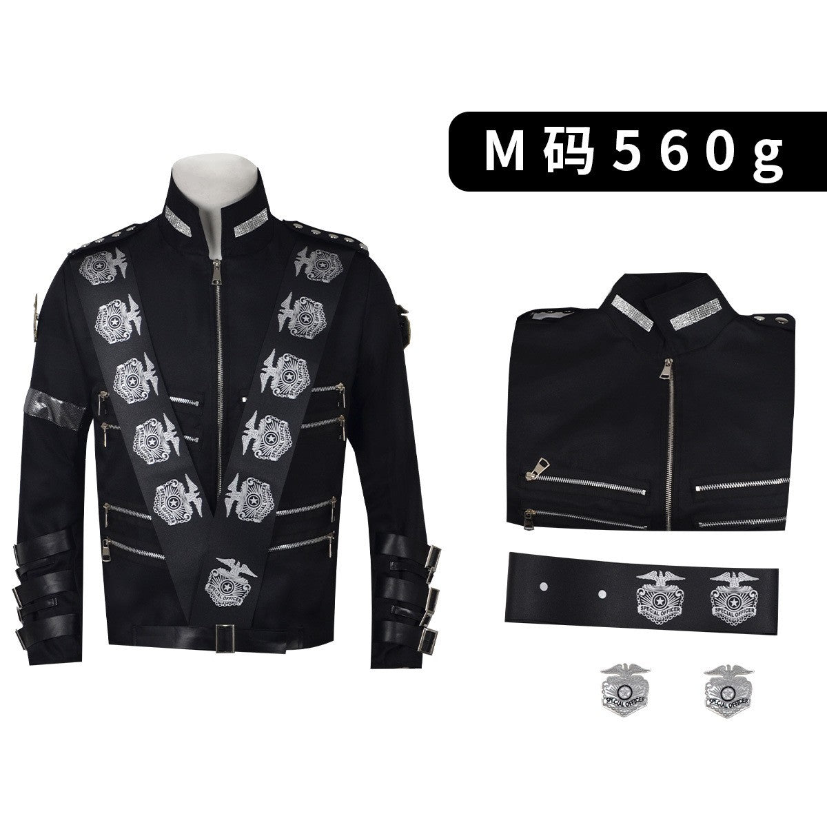 Michael Jackson BAD Tour Cosplay Costume Black Military Jacket Eagle Print Rivet — Unisex Stage Performance Outfit