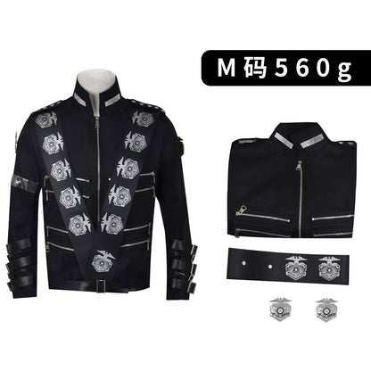 Michael Jackson BAD Tour Cosplay Costume Black Military Jacket Eagle Print Rivet — Unisex Stage Performance Outfit