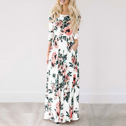 Women Summer Floral Print Maxi  2025 Loose White Boho Beach Dress Women Vintage