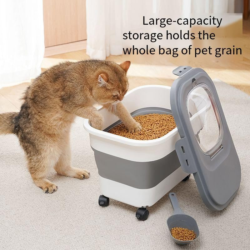 Recipiente Dobrável para Ração de Cães e Gatos de 6/15 Litros, Caixa para Ração Seca de Gatos com Tampas, Recipientes Herméticos para Armazenamento de Grãos e Arroz de Cozinha