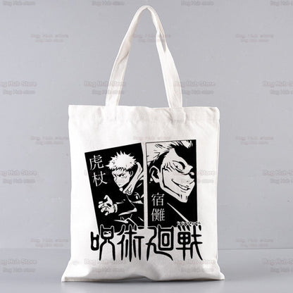 Jujutsu Kaisen Cartoon Shopping Bag Ryomen Sukuna Itadori Yuji Bolsas De Tela Shopper Okkotsu Yuta Gojo Satoru Shopping Jute Bag