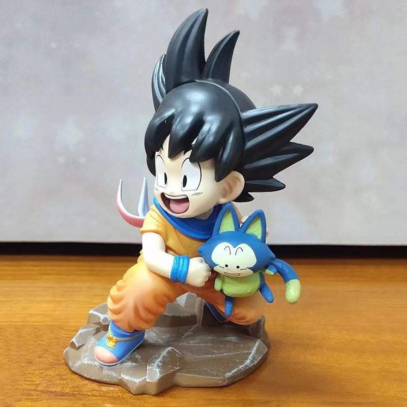 Dragon Ball Childhood Little Goku Hugs Puer Ya Mu Tea Little Follower Figure Doll Pvc Model Statue Collection Toys Ornamen Gift