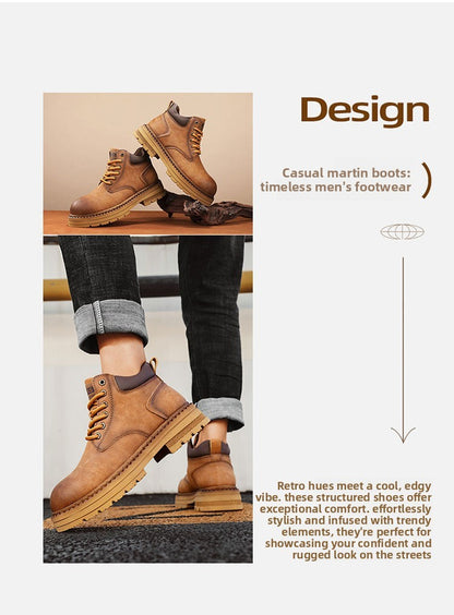 New Men's Casual High-top Boots, Anti-slip and Wear-resistant Thick-soled Height-increasing Shoes, Street Retro Work Boots