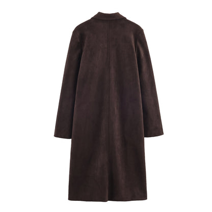 Woman's Commuting Loose Long Coat Lapel Single-breasted Solid Color Long Sleeves Patchwork Overcoat Early Autumn Female Chic Top