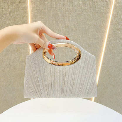 Evening Bag Ladies Pleated Party Lightweight Clutches for women solid silver black champagne handbags
