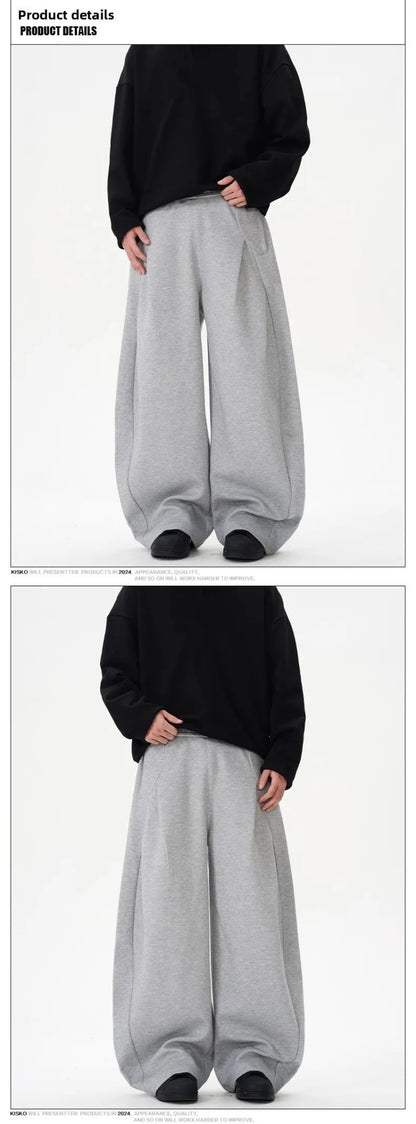 Calças Casuais Masculinas de Perna Larga com Design Desconstruído Americano Calças de Moletom Esportivas Primavera Outono Calças Compridas Versáteis da Moda