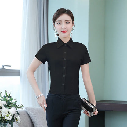 Korean Fashion White Shirt Women Autumn Short Sleeve Blouse Slim Office Lady Tops Women's Shirt S-5XL Student Shirt Women's Wear
