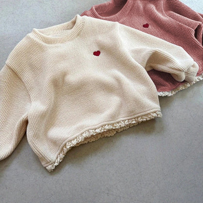 2025 Winter New Girls Warm Activewear Set Children Casual Sportswear Baby Girl Heart Sweatshirt + Pants 2pcs Suit Fleece Outfits