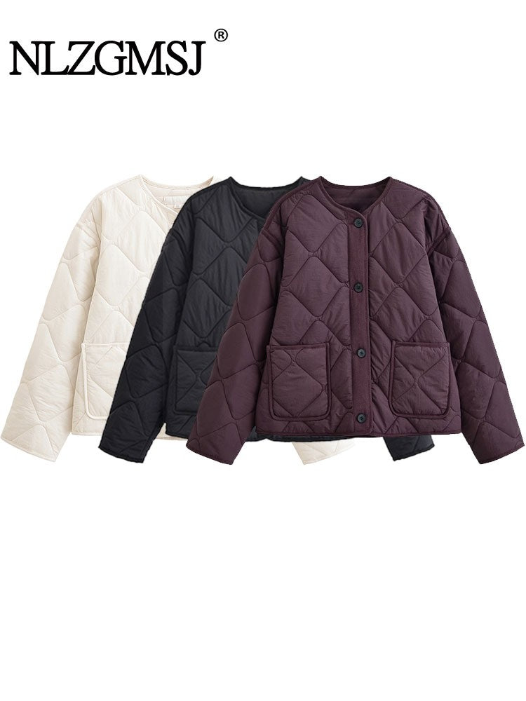 Nlzgmsj Autumn Winter Women's Solid Single-breasted O-Neck Jacket Fashion  Long Sleeve Coat  Street Casual  Short  Jacket