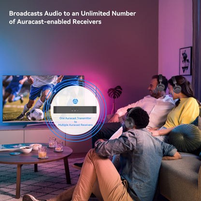 eppfun Le Audio Aptx Lossless Bluetooth 5.4 Transmitter for TV/PS5, 96K/24bit Wireless Adapter with Encrypted Auracast LC3 Audio