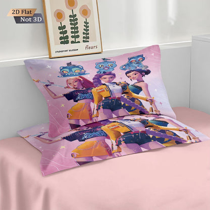 3pcsK-Pop Demon Hunters Printed Chipless Bedding, Multi Sized Bedding, Dormitory duvet Cover, Soft Machine Washable Decoration
