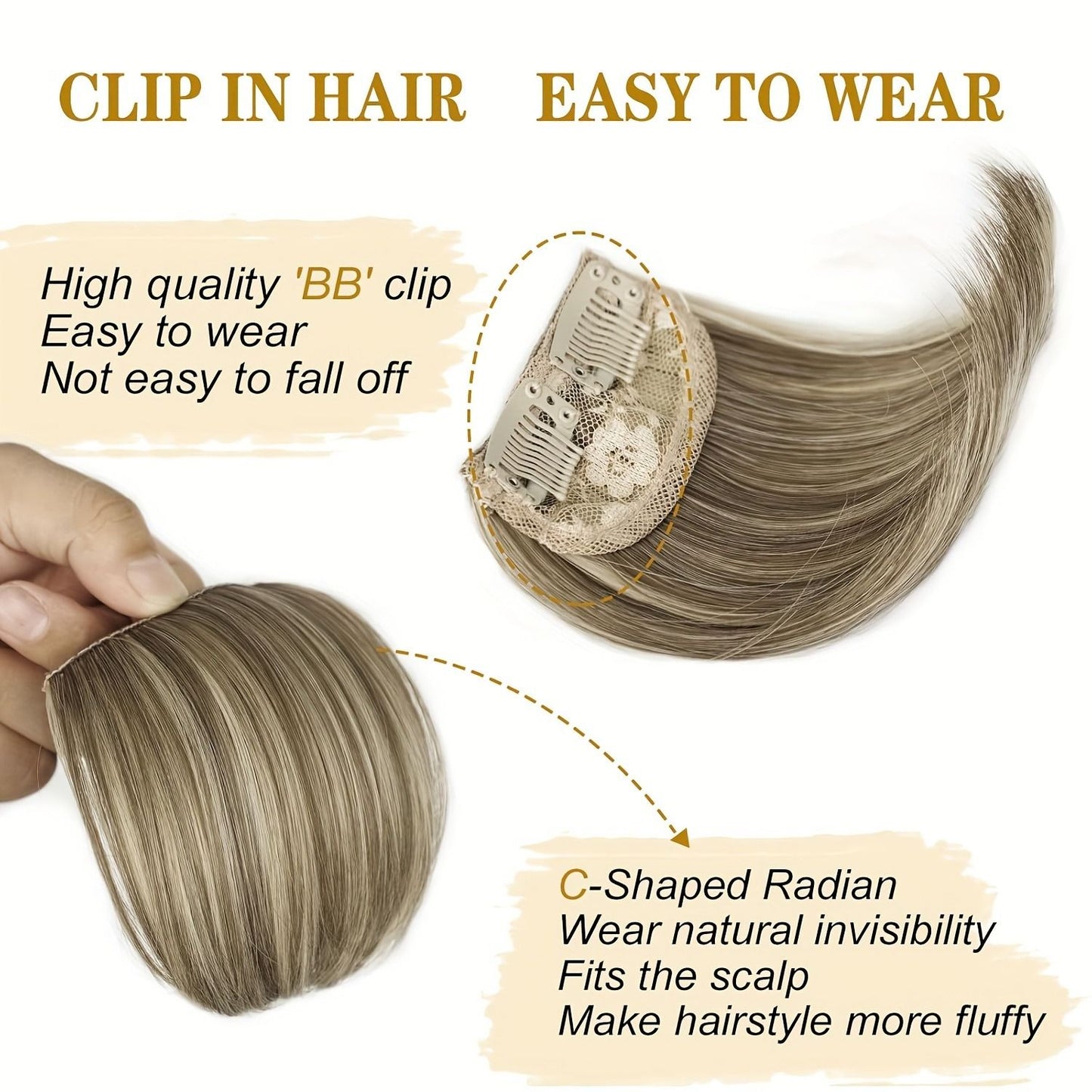4 Pcs Perucas Femininas Sintéticas com Topo de Cabeça - Perucas Curtas e Grossas com Grampos Invisíveis - Extensão de Cabelo para Cabelo Ralo Adicionando Volume