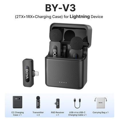 BOYA BY-V3 Microfone de Lapela Sem Fio com Cancelamento de Ruído Recarregável para iPhone Android Câmera Transmissão ao Vivo Vlogging