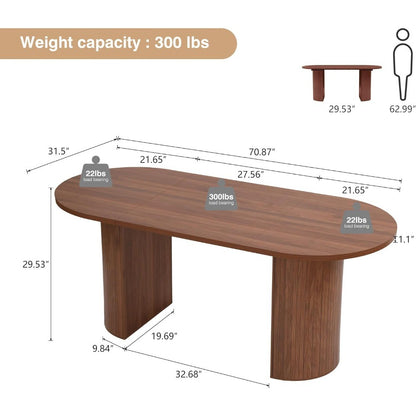 70.8 Inch Dining Table for 4-6 People, Oval Kitchen Table with Semi-Cylindrical Legs Base, Modern Farmhouse Round Dinner Tables