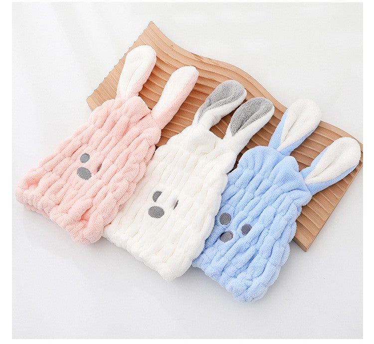 Coral Fleece Hair Drying Towel Super Absorbent Quick Dry Child Cute Drawing Baby Rabbit Ears Girls Women Shower Dryer Towel Hat