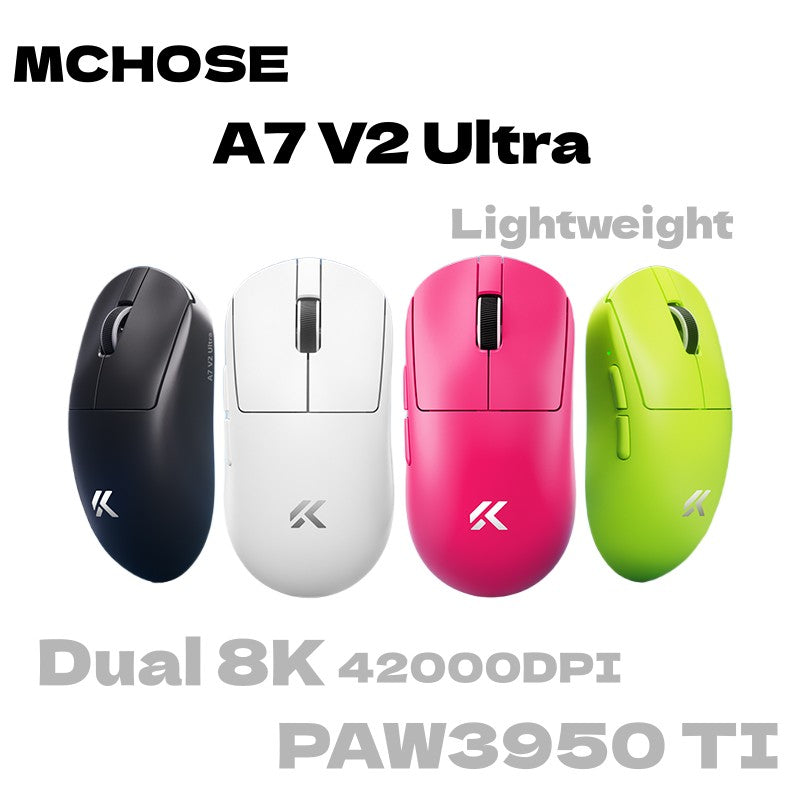 MCHOSE A7 V2 Ultra Gaming Mouse Sensor PAW3950 TI Dual 8000Hz 20000fps 42000DPI 750IPS Revestimento de Vidro Super Deslizante Importado CSGO