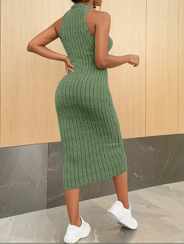 Solid Halter Neck Bodycon Midi Dress High-end temperament vest halter dress wome