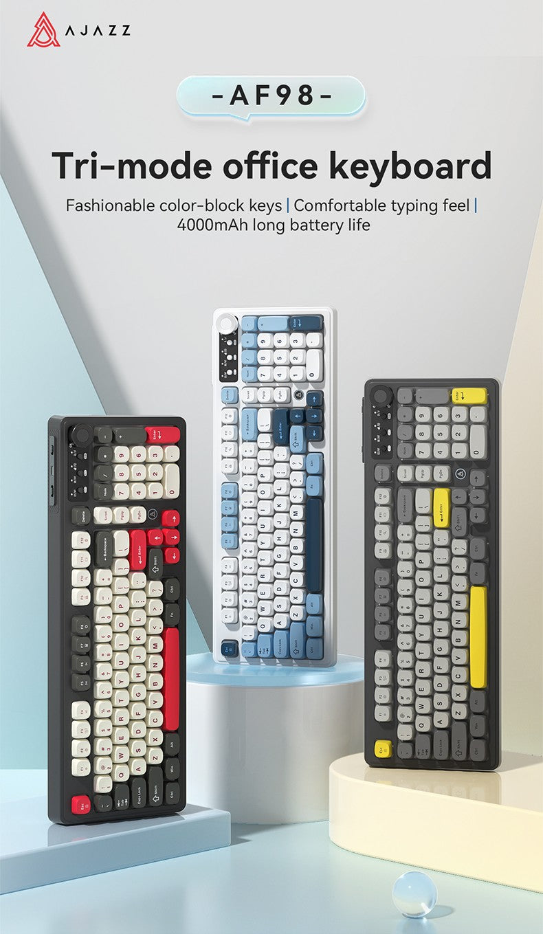 AJAZZ AF98 Wired/Wireless Keyboard Mechanical Feel Office Long Battery Life Three-Mode RGB Mixed Light ABS Keycaps Ergonomics