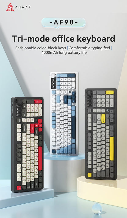 AJAZZ AF98 Wired/Wireless Keyboard Mechanical Feel Office Long Battery Life Three-Mode RGB Mixed Light ABS Keycaps Ergonomics