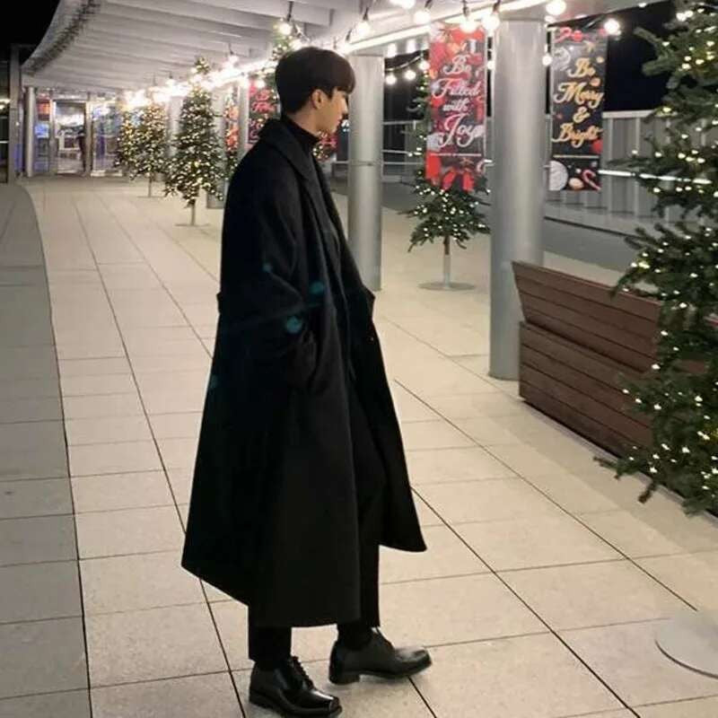 IEFB Korean Style Men's Fashion Tide Woolen Coat Single Breasted Overcoat 2025 Autumn New Stylish Trench Casual Loose Fit 9D1655