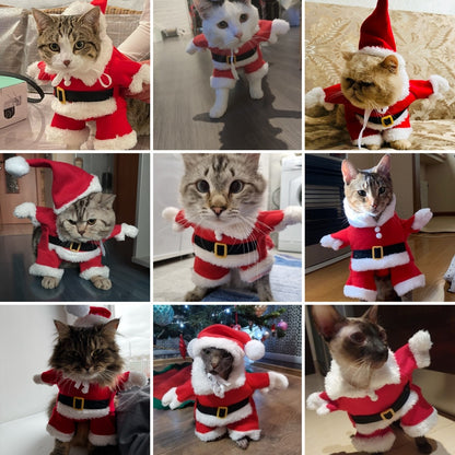 Fantasia Fofa de Gato para o Natal Papai Noel Cosplay Vestido de Estimação para Cães e Gatos Pequenos e Médios Festival Festa Engraçada Macacão Sphynx