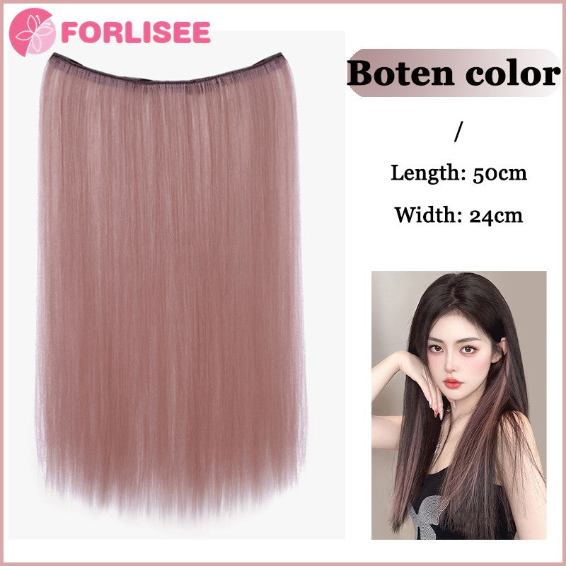 Aplique de Cabelo Sintético Liso Longo de Uma Peça com 4 Presilhas, Camada Interna Escondida, Peruca Colorida