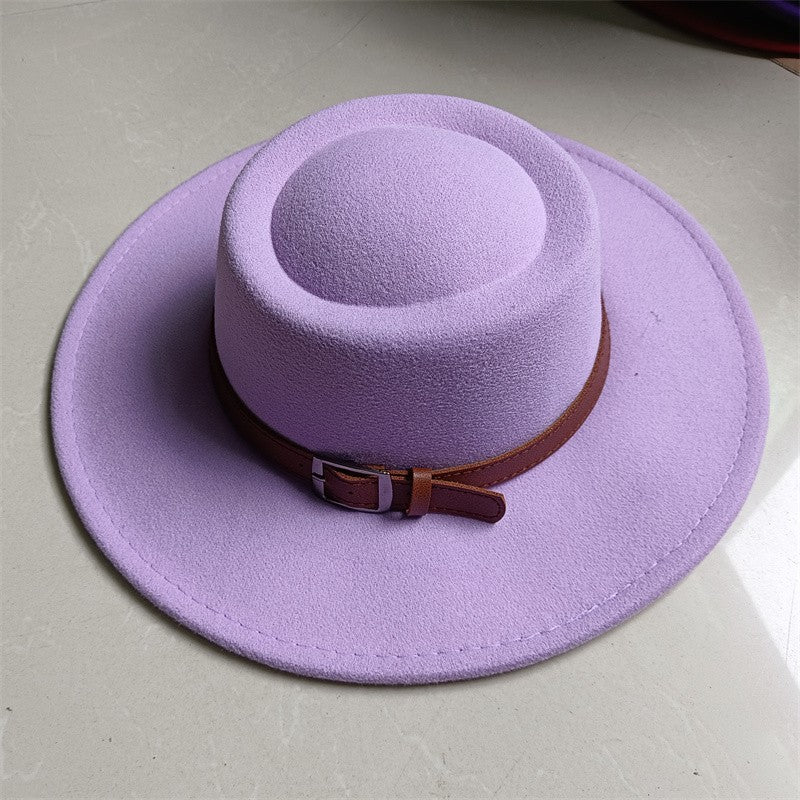 Chapéu Fedora unissex de inverno, superfície circular côncava e convexa, chapéu de jazz de feltro liso, elegante para homens e mulheres.