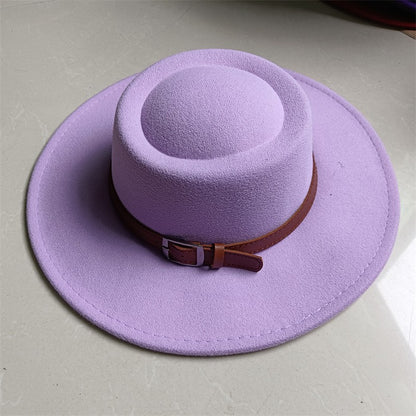 Chapéu Fedora unissex de inverno, superfície circular côncava e convexa, chapéu de jazz de feltro liso, elegante para homens e mulheres.