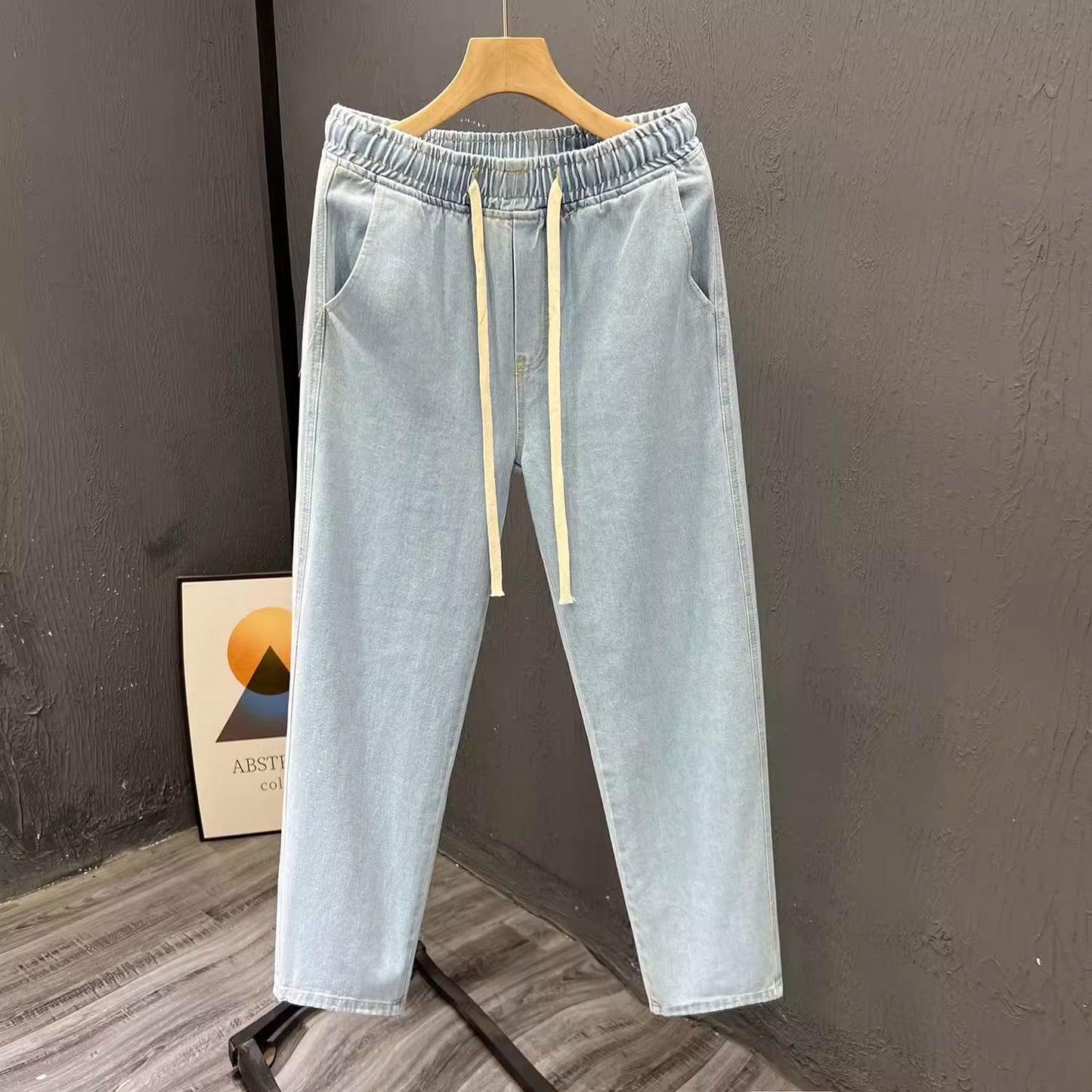 Men's Loose Fit Work Jeans Durable Construction Workers Casual Straight Leg Blue Denim Trousers for Spring Summer Autumn
