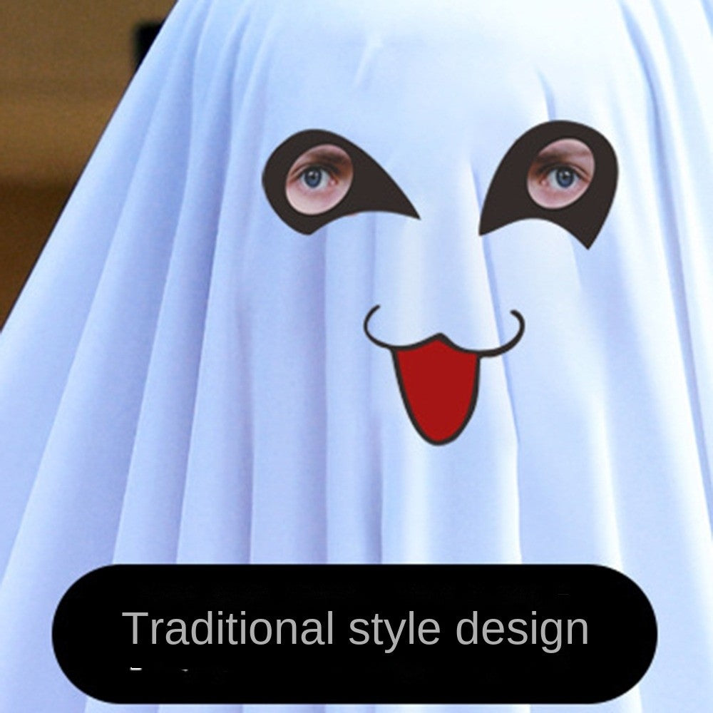 Hooded Halloween Cloak Cape Funny Cosplay Smile Face Ghost Poncho Robe Fright Clothes Black Eye Ghost Cosplay Costume