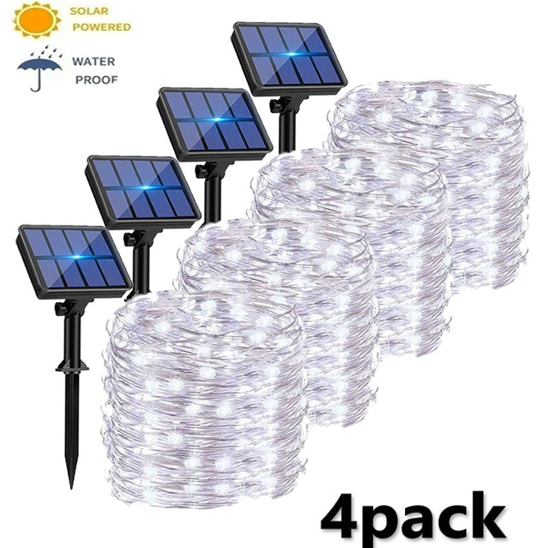 4Pack Solar String Lights Solar Outdoor Lights with 8 Lighting Modes Waterproof Fairy Lights for Tree Garden Patio Copper Wire