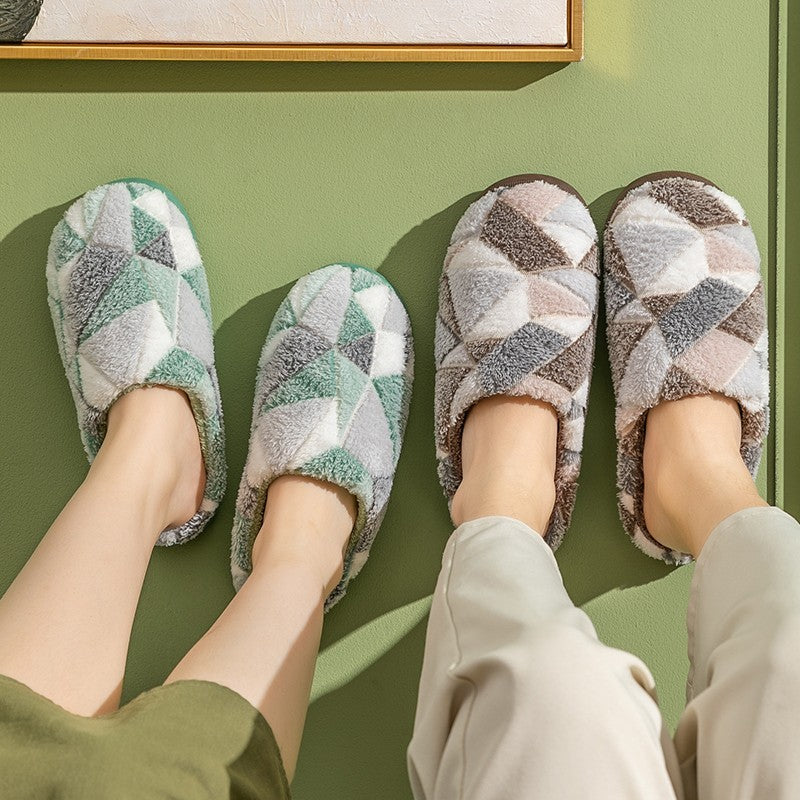 Men Home Slippers Winter Warm Slipper Couples Comfort Plus Velvet Warm Thick Bottom Non Slip Cotton Slippers For Men Rubber ???