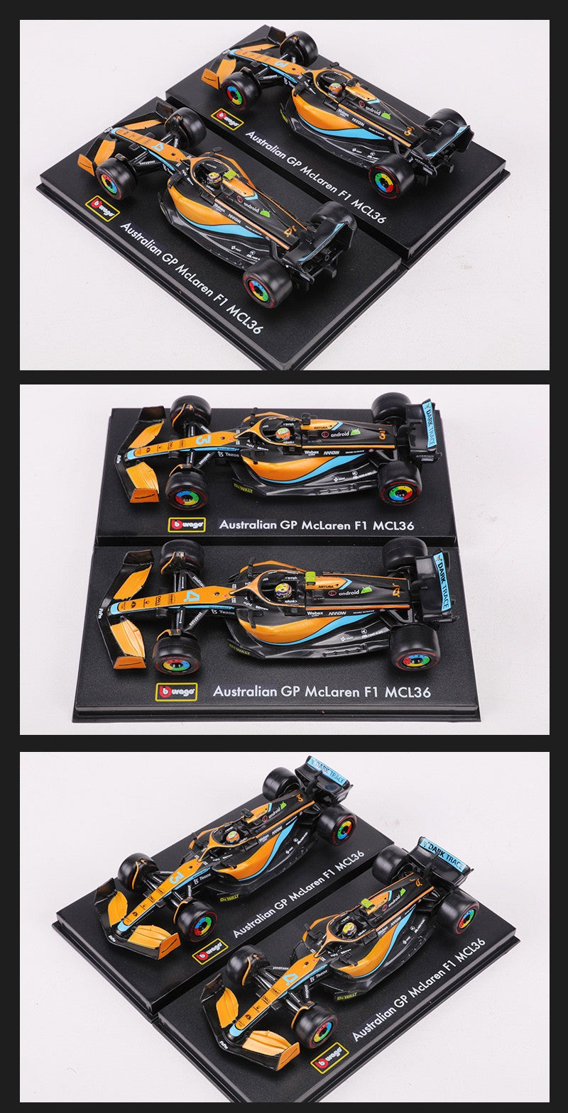 Burago 1:43 2022 McLaren MCL36 F1 Carro de Corrida N.º 3 N.º 4 Modelo de Carro em Liga